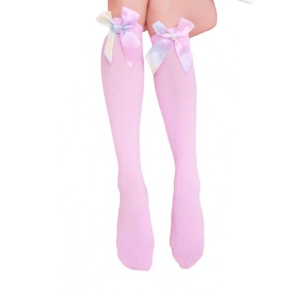 Pink Knee High Bow Socks - Picture 1 of 5